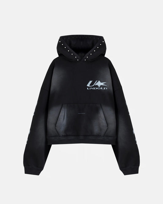 AGNUS DEI U STAR BOXY FIT HOODIE SMOKEY BLACK